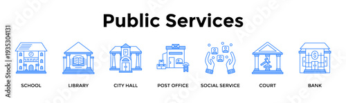 Public Services Icon Set Collection Pack Banner Web Vector Illustration  Concept Containing Deliver Structured Civic Support For Stable Community Life