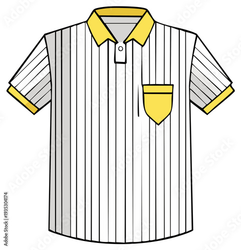 Vertical Striped Polo Shirt with Yellow Collar and Pocket Sporty Casual Apparel Illustration