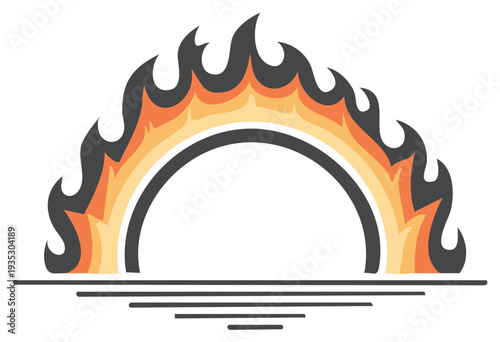 Abstract fire arch illustration, flames, heat, blaze, burning symbol.