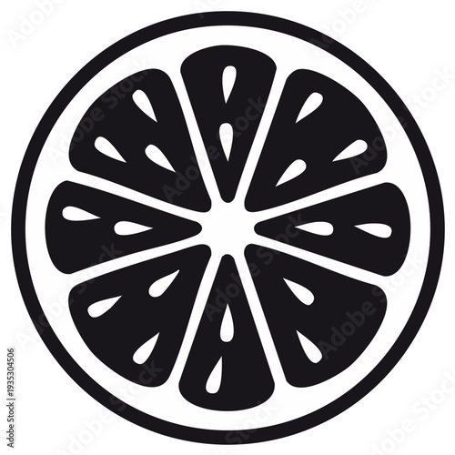 Black and White Stylized Orange Slice Icon Vector Graphic