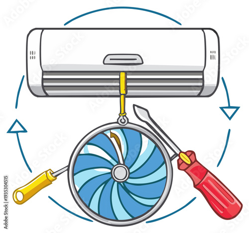 Air conditioner repair and maintenance cartoon style illustration