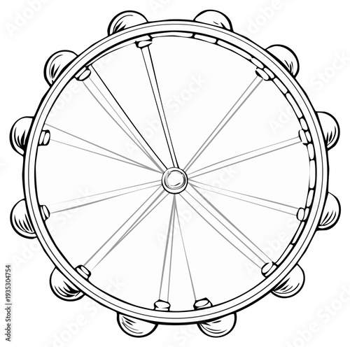 Hand Drawn Tambourine Outline: Musical Instrument, Circle Percussion Instrument Vector Illustration