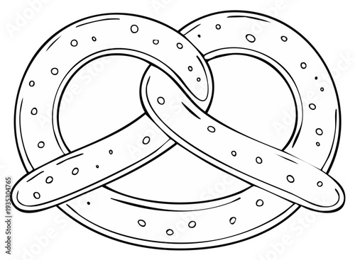 Delicious Pretzel Drawing for Coloring and Creative Projects Outline Black and White Illustration