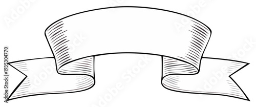 Hand drawn graphic ribbon banner illustration for messages or logo designs and backgrounds