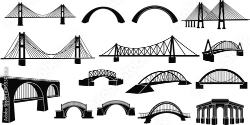 Black and White Landmark Silhouette Collection, Architecture Icons of Famous Government Buildings and Monuments Vector Set, Minimalist Historical Sightseeing Graphics Isolated on White Background