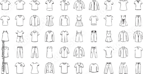 Collection of various clothing in black and white line fashion line black and white apparel