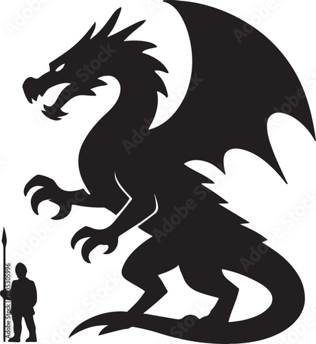 Black Dragon Silhouette Vector with Human Figure