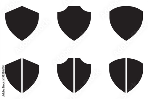 Shield icon set, shields of various shapes, transparent background