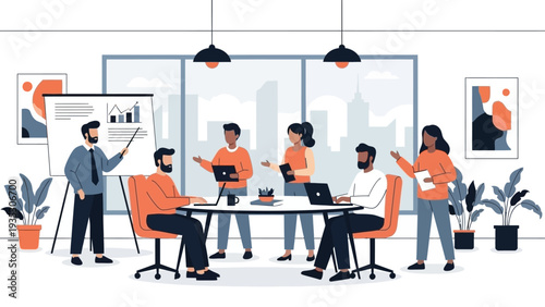 Diverse Team Meeting in Modern Office Space.