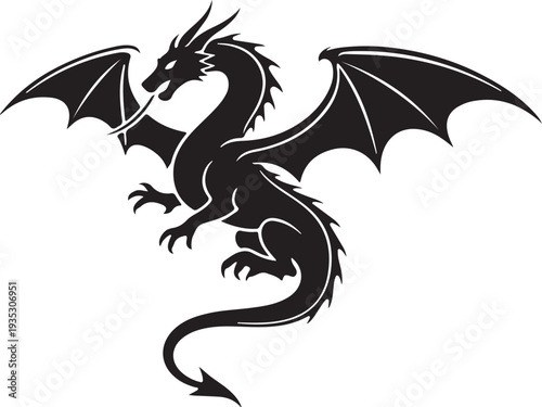 Black Flying Dragon Silhouette Vector Illustration