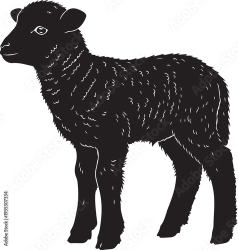 Black Sheep Standing Alone in Simple Illustration Style Portrait