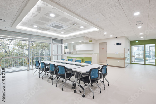 Tableau sur toile Clean modern hospital or clinic interior with patient beds and medical facility lighting