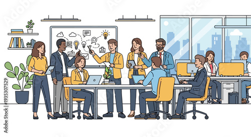 Group of Business Professionals Collaborating in Office.