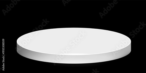 Photorealistic detailed round white pedestal sanctified. Empty white podium mockup isolated. Champion, first place, award, win, winner, award stair concept design. Vector illustration