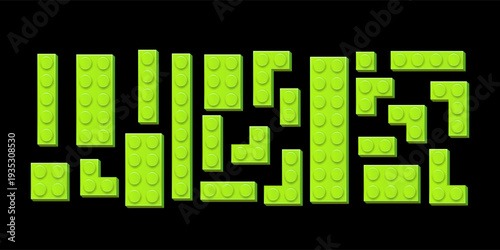 Photorealistic detailed realistic green plastik constructor parts isolated. Play and build concept. Vector illustration