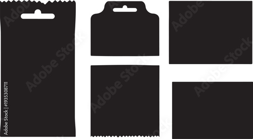 Black paper bags with handles on white background illustration