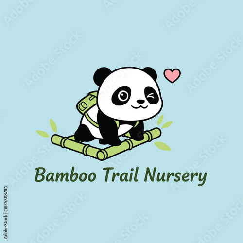 Cheerful Minimalist Panda Trek Gear Logo Design Illustration Vector Graphic
