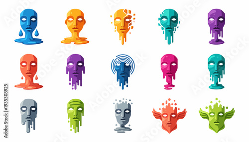 Abstract Faces Collection: Drip, Melt, and Pixelated Masks