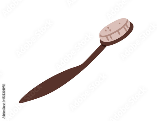 Makeup applicator. Make-up brush with handle and sponge for face foundation, tone application. Cosmetic blending tool, skincare accessory. Flat vector illustration isolated on white background