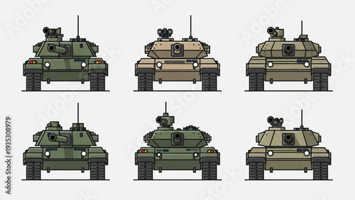 Military Armored Tank Designs in Multiple Variants, Side Profile