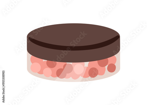 Blush pearls, makeup product in jar. Cosmetic beauty sphere rouge, balls. Face skin cosmetics, decorative shimmer glow for cheeks make-up. Flat vector illustration isolated on white background