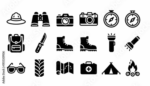 Camping and Hiking Icons Set - Outdoor Adventure Gear