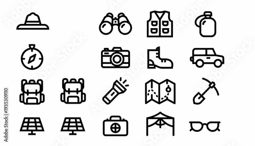 Camping and Hiking Icons Set: Adventure Gear Collection