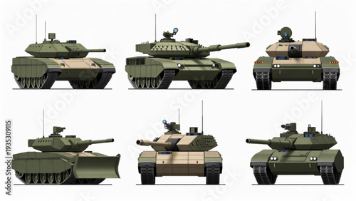 Modern Combat Tank Set – Armored Vehicles Side View Illustration