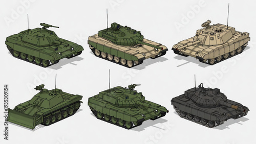 Modern Combat Tank Set – Armored Vehicles Side View Illustration