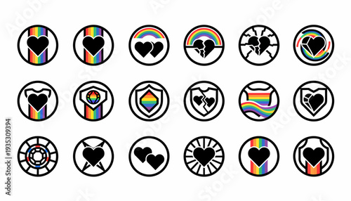 LGBTQ+ Pride Symbols: Hearts, Rainbows, Shields, and Abstract Designs