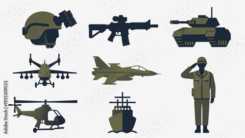 Modern Military Aviation Symbols – Jet, Helicopter, Drone and Pilot Icons