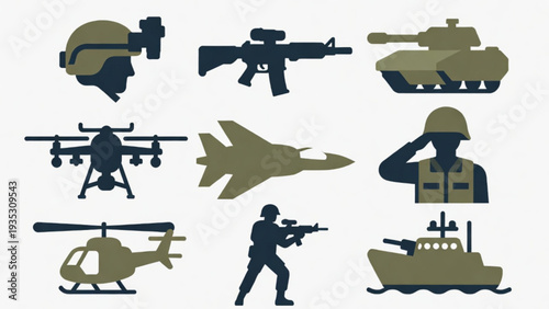 Modern Military Aviation Symbols – Jet, Helicopter, Drone and Pilot Icons