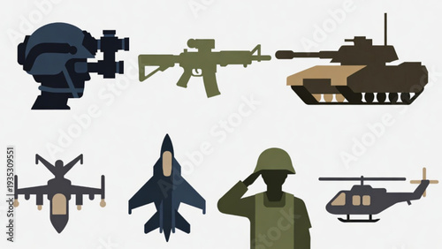 Modern Military Aviation Symbols – Jet, Helicopter, Drone and Pilot Icons