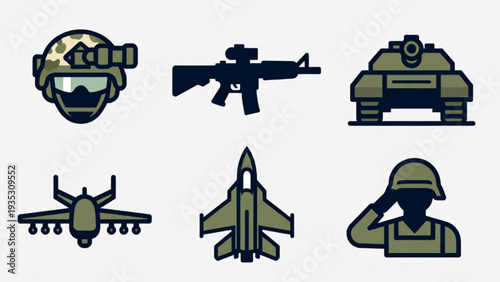 Modern Military Aviation Symbols – Jet, Helicopter, Drone and Pilot Icons