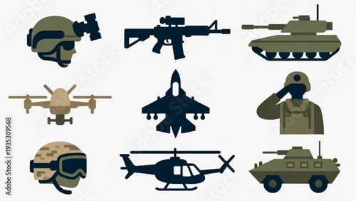 Modern Military Aviation Symbols – Jet, Helicopter, Drone and Pilot Icons