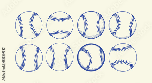 Hand Drawn Baseball Balls Vector Set Classic Sports Game Equipment Illustration Collection
