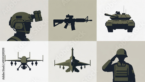 Modern Military Aviation Symbols – Jet, Helicopter, Drone and Pilot Icons