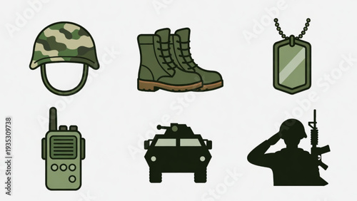 Army and Combat Icons Collection in Flat Vector Style