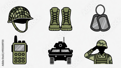 Flat colored military themed icon illustration 