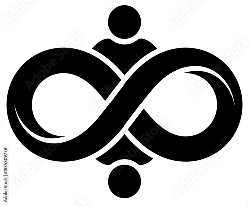 Infinity unity symbol featuring interlocking human shapes | Minimalist black silhouette loop on white background for partnership and eternal bond