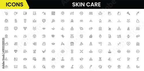 Skin care line icons set. Moisture cream, acid, anti wrinkle serum, creamed, collagen. Pixel perfect, minimalistic web and UI icon.Thin line icon collection. Vector illustration.