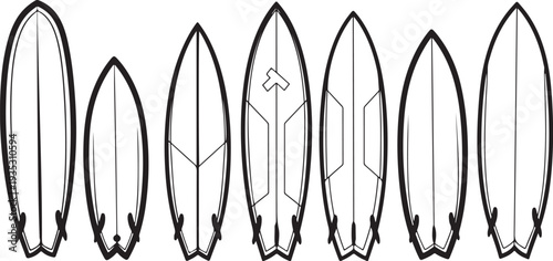 Variety of surfboard shapes and designs on display