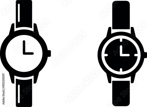 Two modern watch icons in black and white