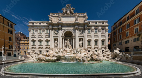 Panoramic View of Famous iconic Trevi Fountain at Piazza Di Trevi, Rome, Italy