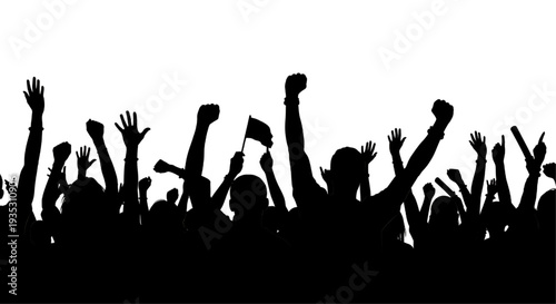 Raised Hands Crowd Silhouette Banner Isolated on White Background