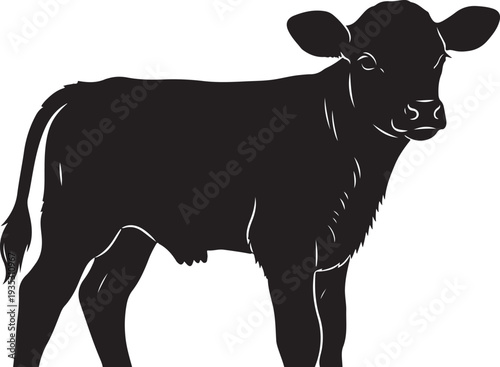 Black Silhouette of a Young Calf Standing Alone Profile