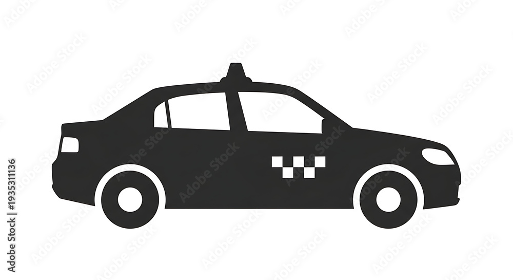 Fototapeta premium Black silhouette taxi cab with checkered sign on side