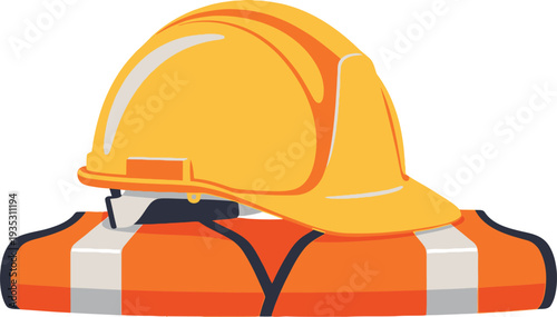 Construction worker wearing safety helmet and high-visibility vest for protection