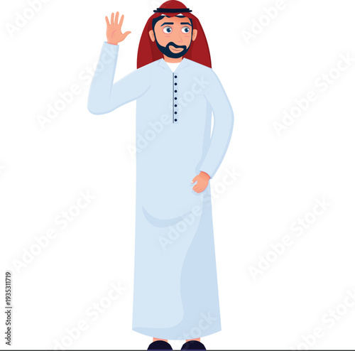 Arabic man waving hand character design, flat design, cartoon design