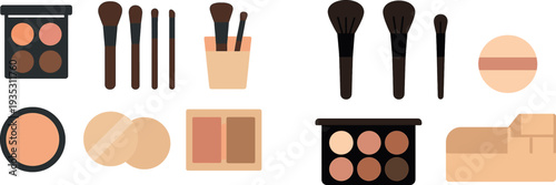 Various makeup products and brushes are arranged neatly on a clean background, perfect for makeup lovers and aspiring artists to admire and use for their beauty routines.